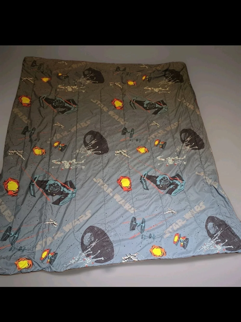 Vintage 70's- 80's Star Wars Gray Comforter with Multi-Color Character Panels